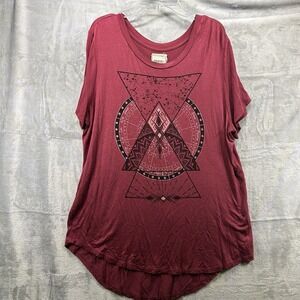 Buckle Modish Rebel Shirt Size Large Zodiac Flowy Boho‎ Spiritual Layers Maroon